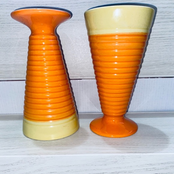 TRISA TWO-TONE Stoneware SUNDAE TUMBLERS Ice Cream DESSERT CUPS Flutes Set of 2 - Picture 2 of 3